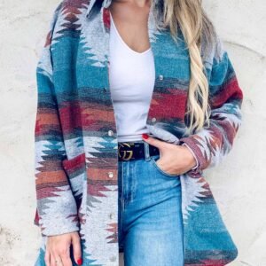 (PLUS SIZE) Aztec Printed Side Button Down Oversized Jacket