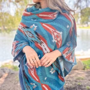 Aztec Printed Stitch Detail Cozy Warm Poncho Cardigan