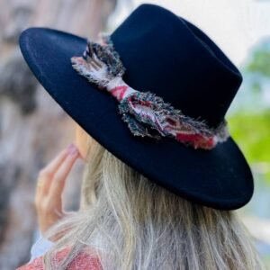 Black Fedora Hat With Multi Aztec Ribbon Trim