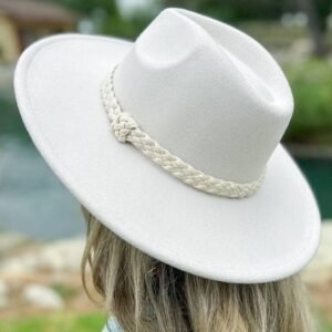 Cream Fedora Hat With Twist Trim Band