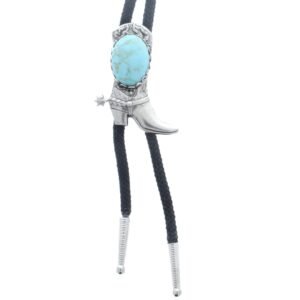 Boot Bolo, Black cord, silver tips - Turquoise Glass Stone