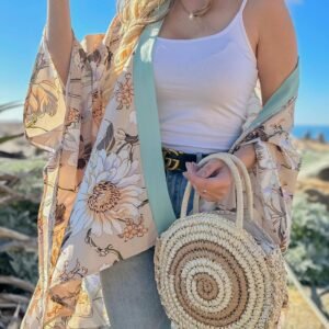 Elegance Nude Floral Printed Kimono Cardigan Cover UP