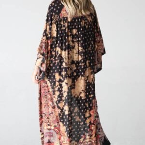 BJ664-W702 bleach tie dye printed duster kimono