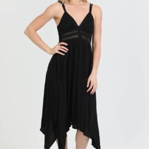 Angie V neck double straps hanky hem with lace insert dress