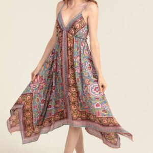C4E85-A928 V NECK HANKY HEM MAXI DRESS