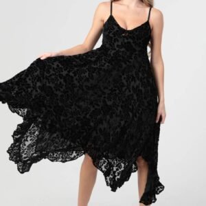C4896-SM41 BURNOUT VELVET TWIST FRONT HANKY HEM MAXI DRESS