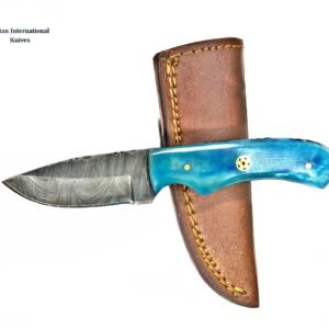 4'' Drop Point Damascus Kitchen Knife handmade by Titan International Dyed Bone Handle TD-232