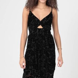 F4J10-SM41 BURNOUT VELVET V NECK TWIST FRONT CUT OUT MIDI DR