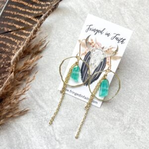 Boho Crystal Hoop Earrings | Turquoise Chain