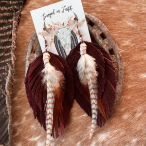 Ronan Fringe Feather Earrings | Burgundy