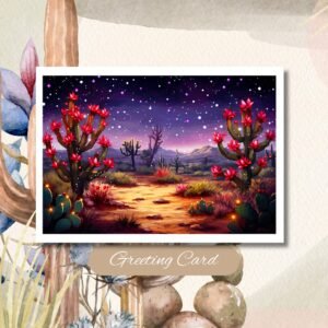 Purple Hues Oasis: Desert Cactus Twinkling Stars Greeting Card