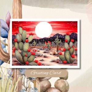 Sunset Blooms: Radiant Cactus Greeting Card