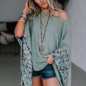 Fallon Embroidered Sleeve Poncho - Sage