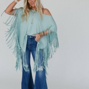 Showstopper Fringe Top - Washed Seafoam
