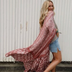 Paisley Tapestry Free Flow Duster Kimono - Wine