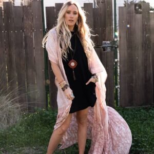 Paisley Tapestry Free Flow Duster Kimono - Blush
