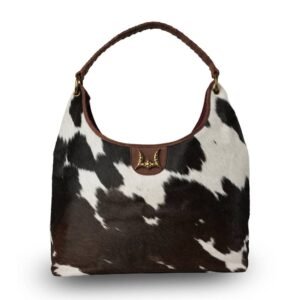 LW Large Purse - Black & White Cowhide With Oiled Ruby Leather