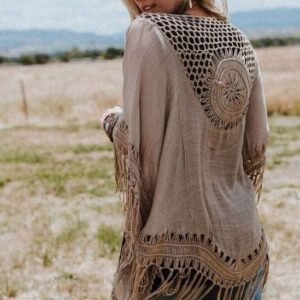 Variation #5238 of Bohemian Fringe Tassel Kimono with Crochet Medallion 🌿