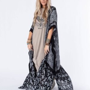 Paisley Tapestry Free Flow Duster Kimono - Black
