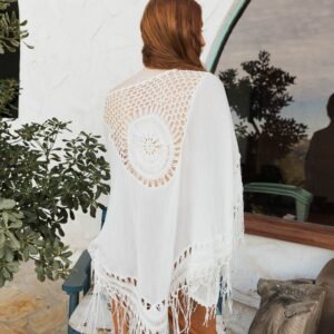 Bohemian Fringe Tassel Kimono with Crochet Medallion 🌿