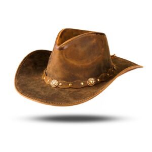 Unisex Shapeable Brown Wide Brim Western Leather Cowboy Hat