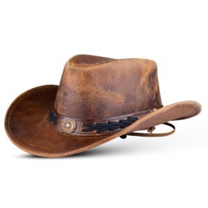 Unisex Shapeable Western Brown Leather Outback Cowboy Hat