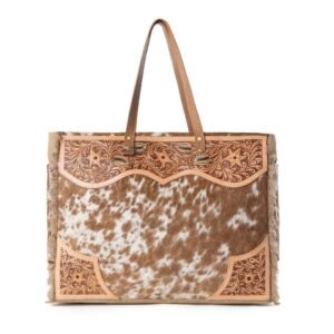 Cartwright Hand-Tooled Bag in Tan & White